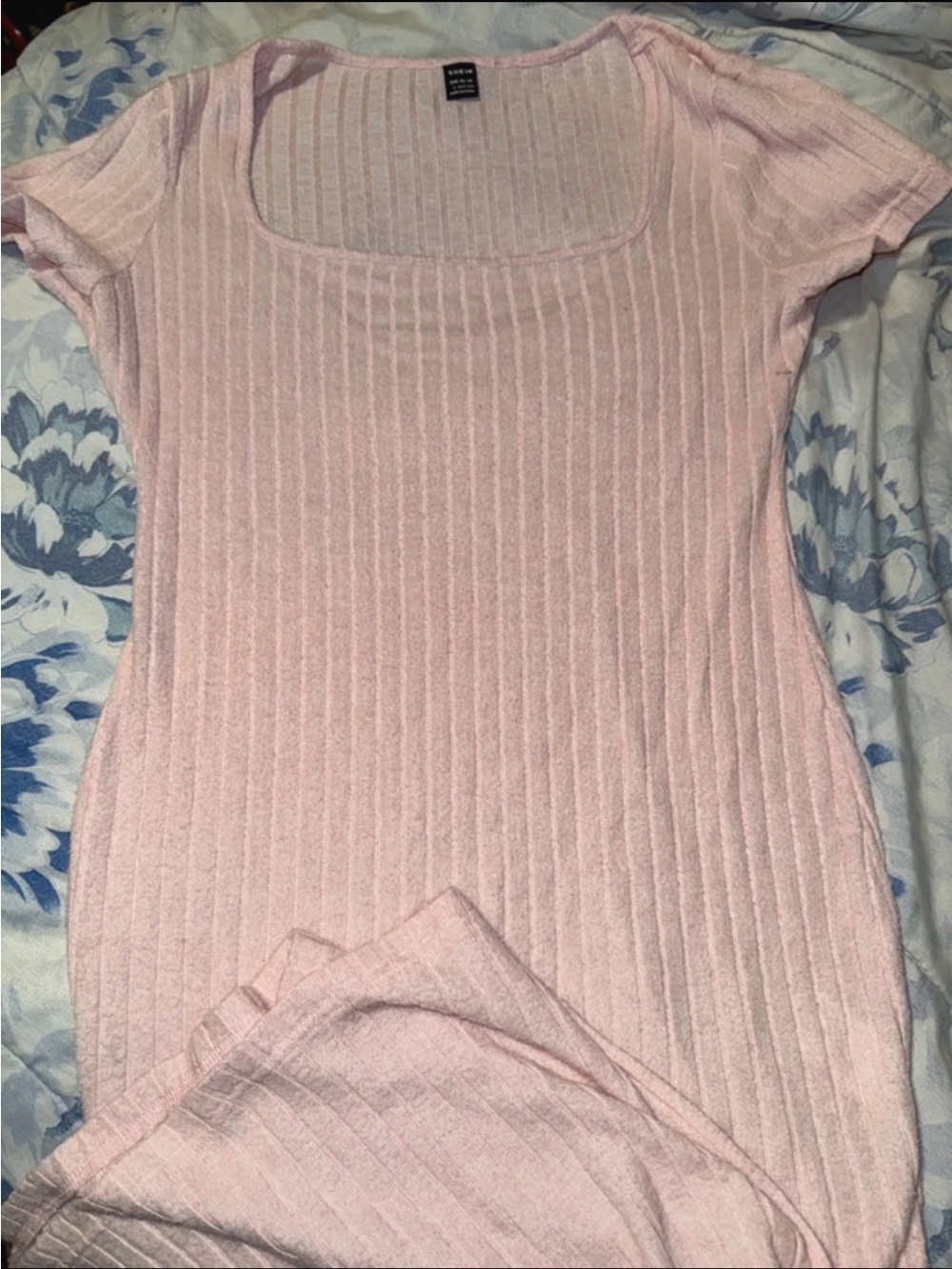SHEIN Light Pink Ribbed Scoop Neck Sleep Dress